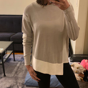 HELMUT Grey and Cream Long Sleeve Sweater (Size P)